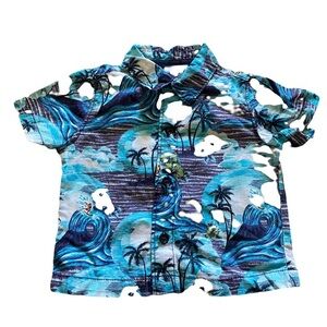 Old Navy Tropical Blue Wave Print Shirt size 6-12 months boys